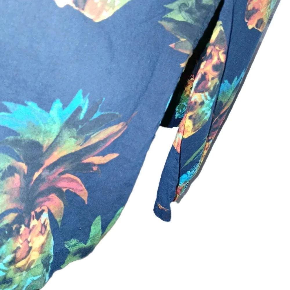 Kate Landry Tropical Dress XL Blue Women Pineapple Hawaii Resort Vacation Fruit